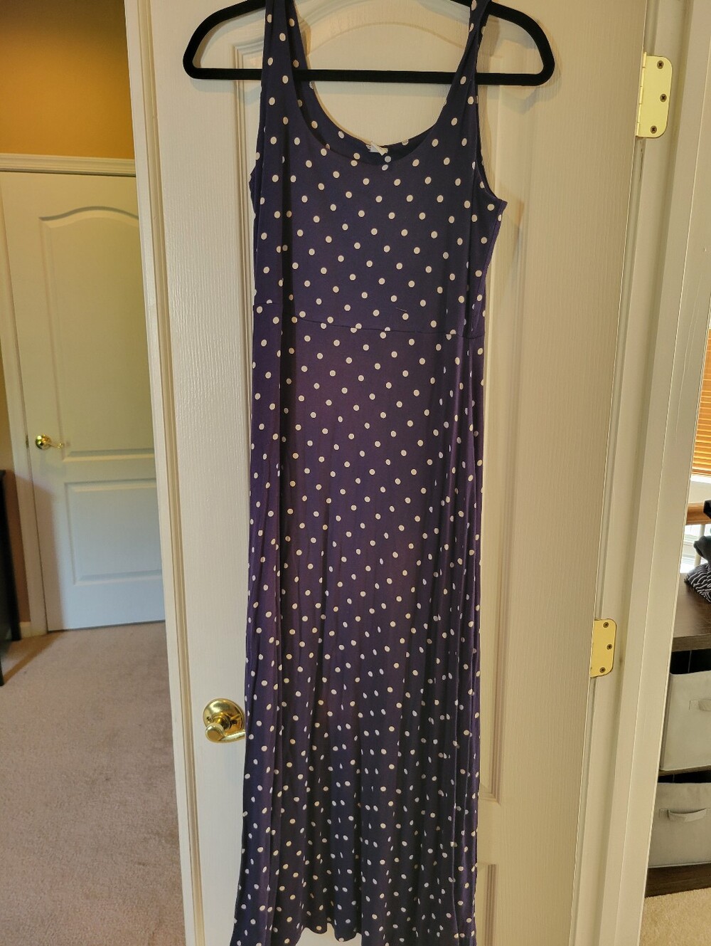 Old Navy Women's Medium M Navy Blue White Polka Dot Sleeveless Maxi Dress Flirty